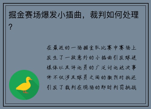 掘金赛场爆发小插曲，裁判如何处理？